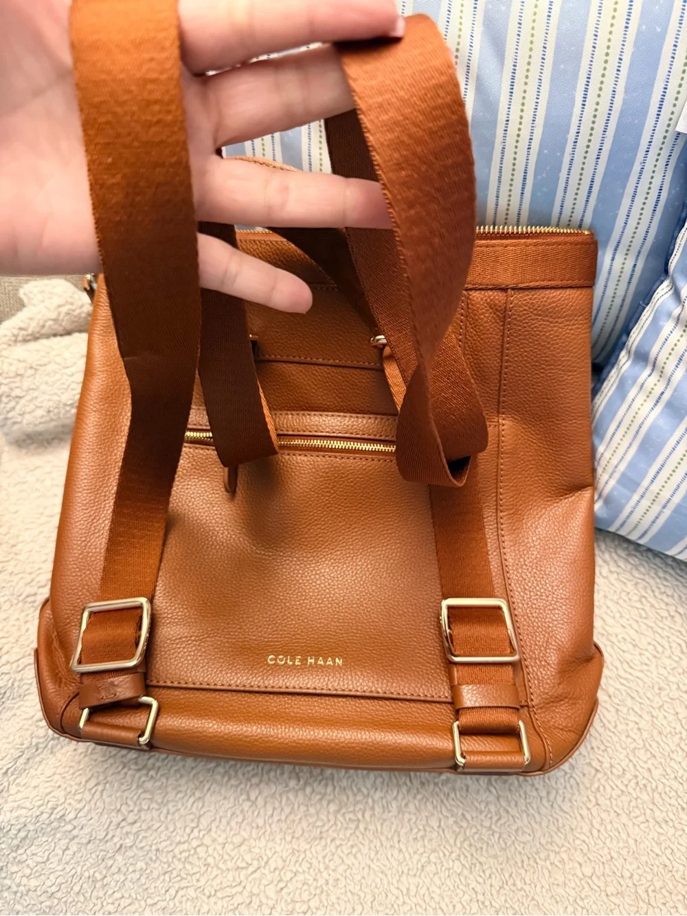 Cole Haan Cognac Leather Backpack Tote display picture 1